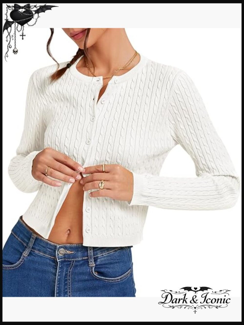 Cropped Cable Knit Cardigan Slim Fit Lightweight Button Up Sweater